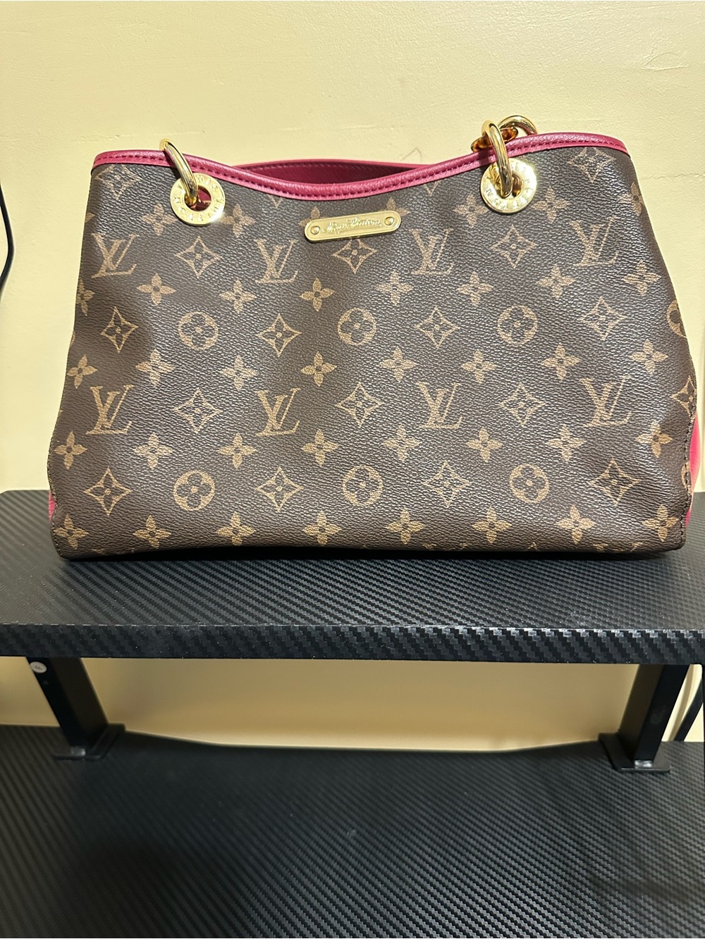 Brown and pink satchel